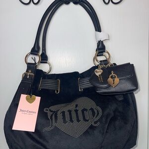 NWT Juicy Couture Bedazzled Black Shoulder Bag with Gold Details